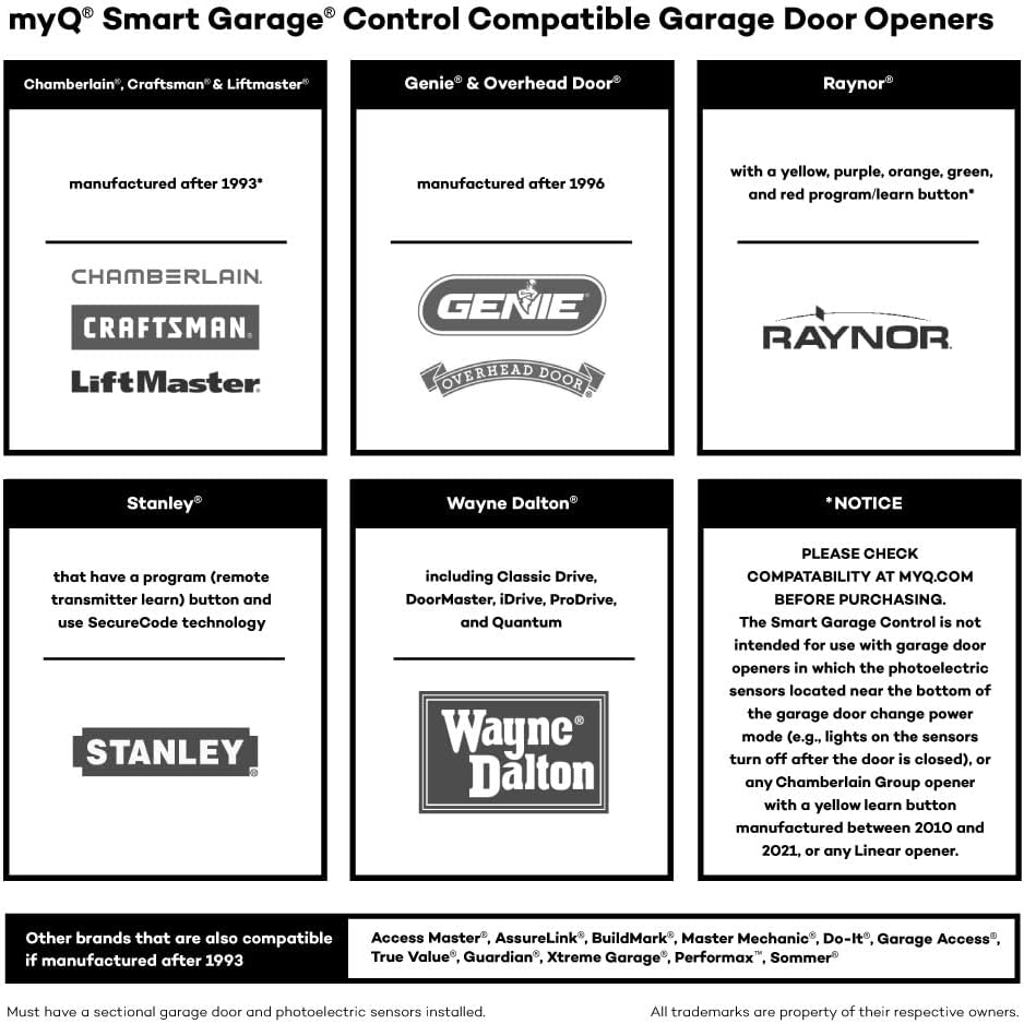 myQ Chamberlain Smart Garage Control - Wireless Garage Hub and Sensor with Wifi  Bluetooth - Smartphone Controlled, myQ-G0401-ES, White