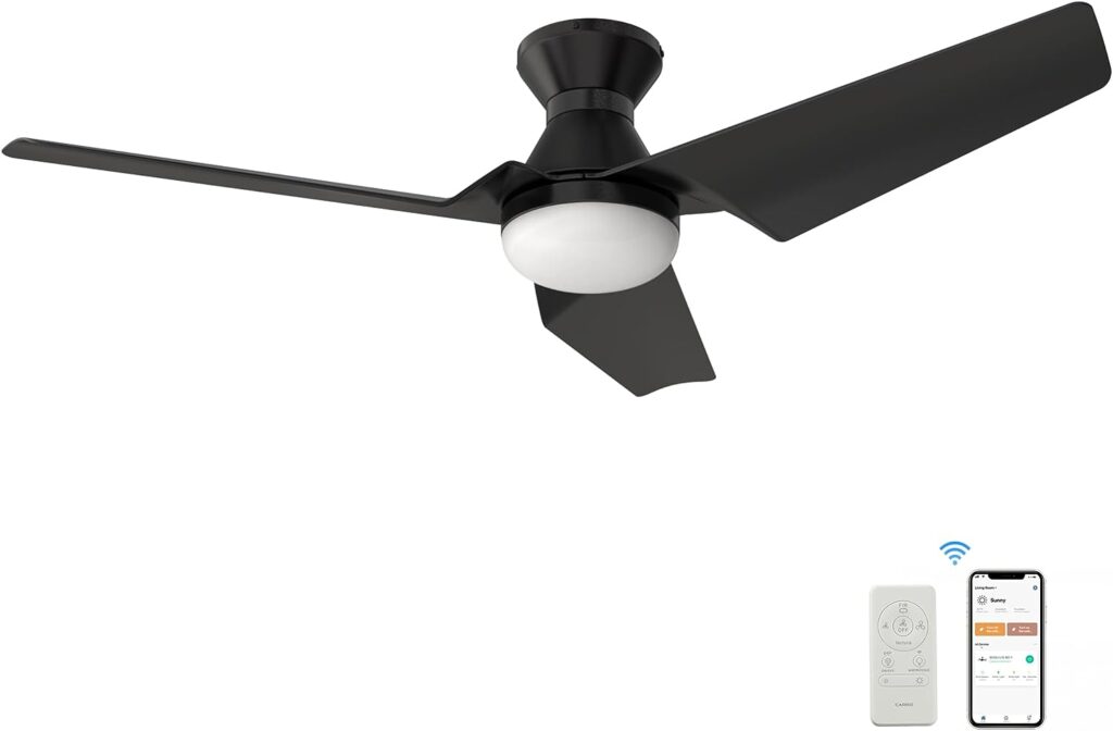 52” Low Profile Ceiling Fan With Light, DC Reversible Smart Ciling Fan With 10 Speeds And Dimmable 3 Colors LED, Silent Modern Ceiling Fan Compatible With Alexa, Siri, Google  Smart App, Matt Black