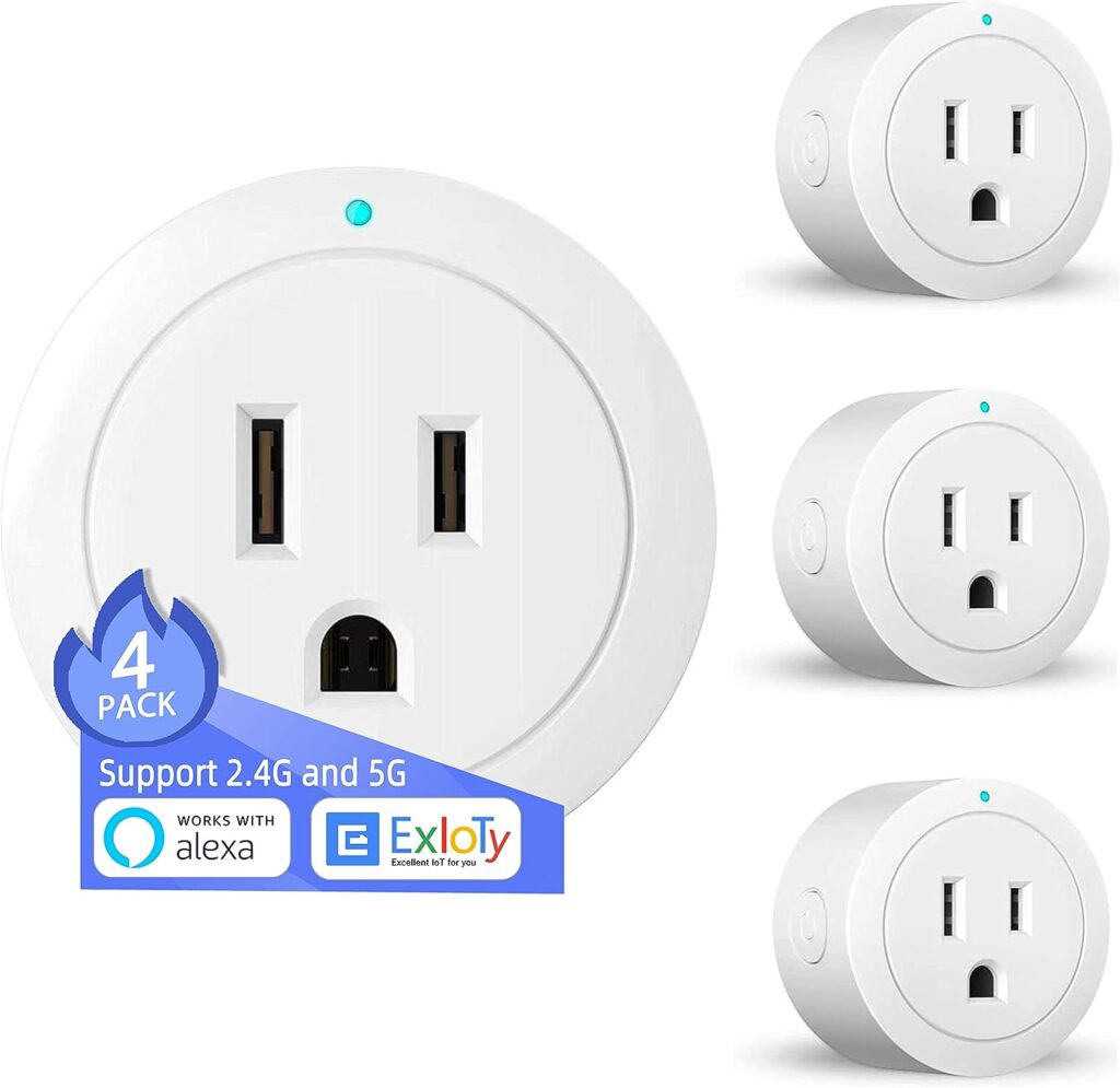 Alexa Smart Plug Exioty, Simple Set Up with One Voice Command, “Amazon Alexa” APP Remote Control, Voice Control, Timer  Schedulete, Stable Connection, Bluetooth Mesh, Require Alexa Echo（4 Pack）