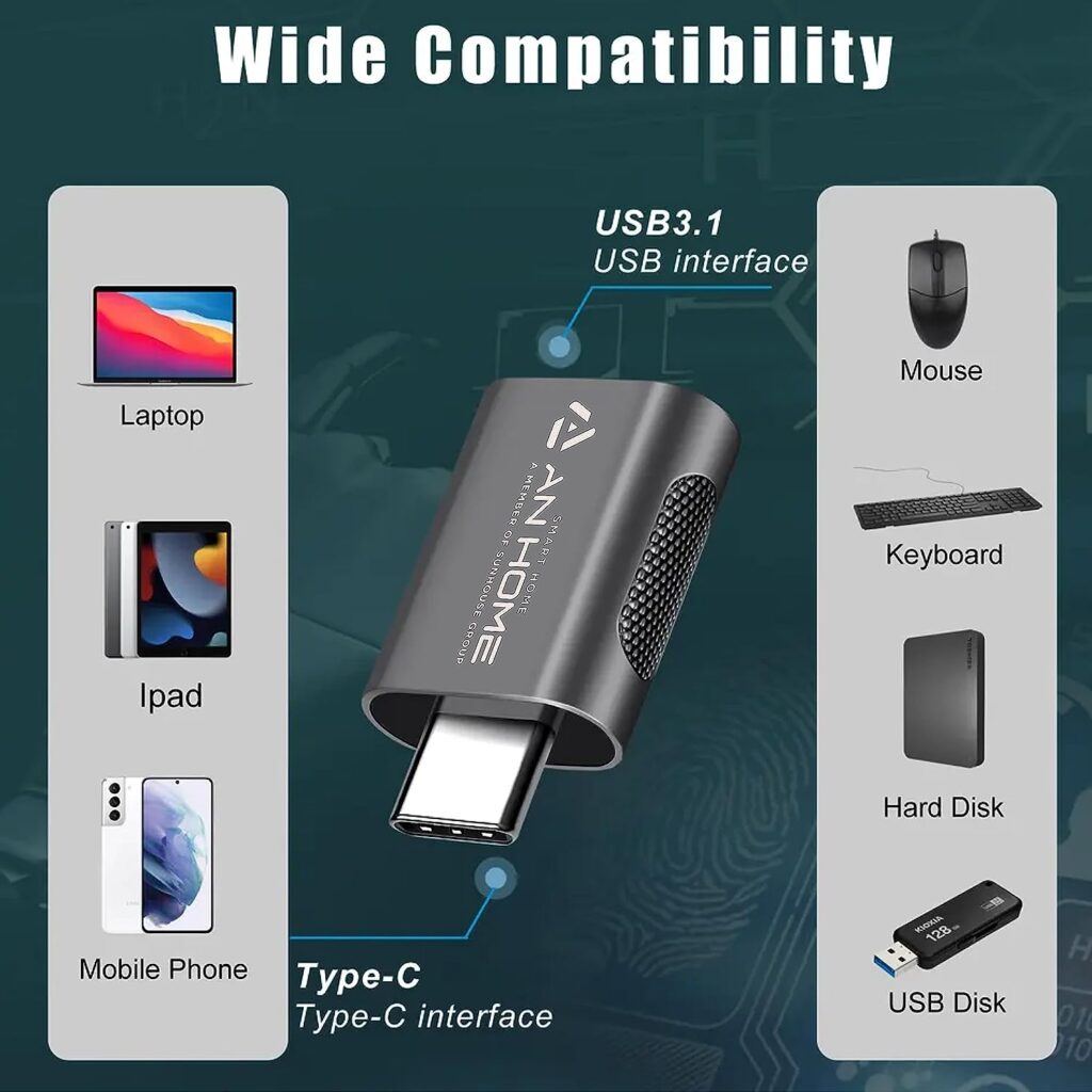 AnHome Smart Home USB A to USB C Adapter, 3 Pack USB C Male to USB A Female Adapter, Type C OTG Converter, Compatible with Smartphone, Tablet, Laptop and Other Type C Devices