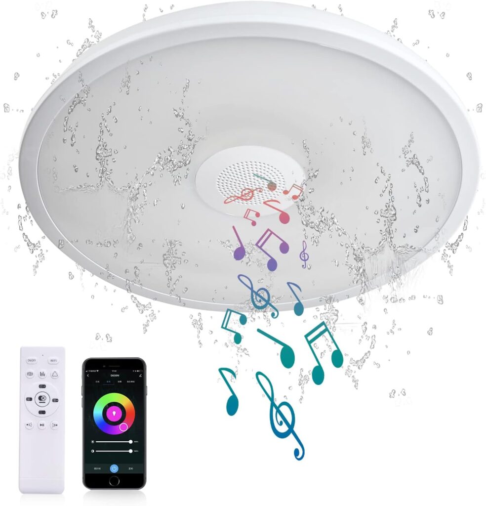 ASALL Smart Waterproof Ceiling Light 11 inch LED Ceiling Lamp 18W with Bluetooth Speaker,RGB Color Changing function-2700k-6500k Dimmable-Tuya Application Control-Compatible with Alexa Google Home