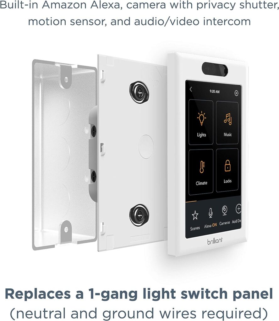 Brilliant Smart Home Control (1-Switch Panel) — Alexa Built-In  Compatible with Ring, Sonos, Hue, Google Nest, Wemo, SmartThings, Apple HomeKit — In-Wall Touchscreen Control for Lights, Music,  More