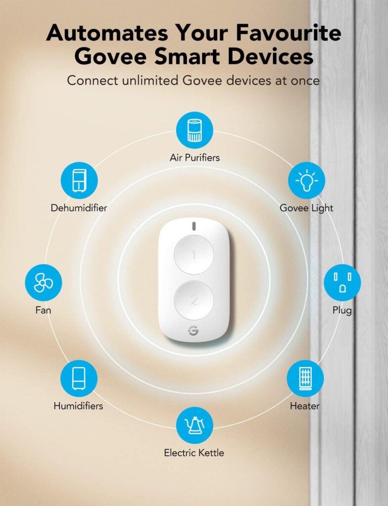 GoveeLife Smart Mini Double Button Switch, Group Control Multiple Devices, Versatile Wireless Control Button, Battery Powered, Supports Most Govee Smart Products