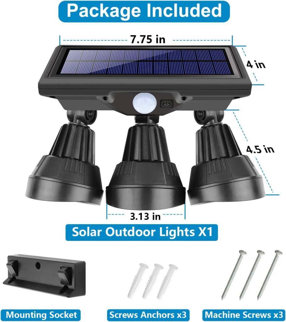 Solar Outdoor Lights, Kasonic ML5000 Motion Sensor Security LED High Brightness 7000K, IP65 Waterproof, Cordless, Flood Light for Garage Yard Garden Porch, 1 Pack