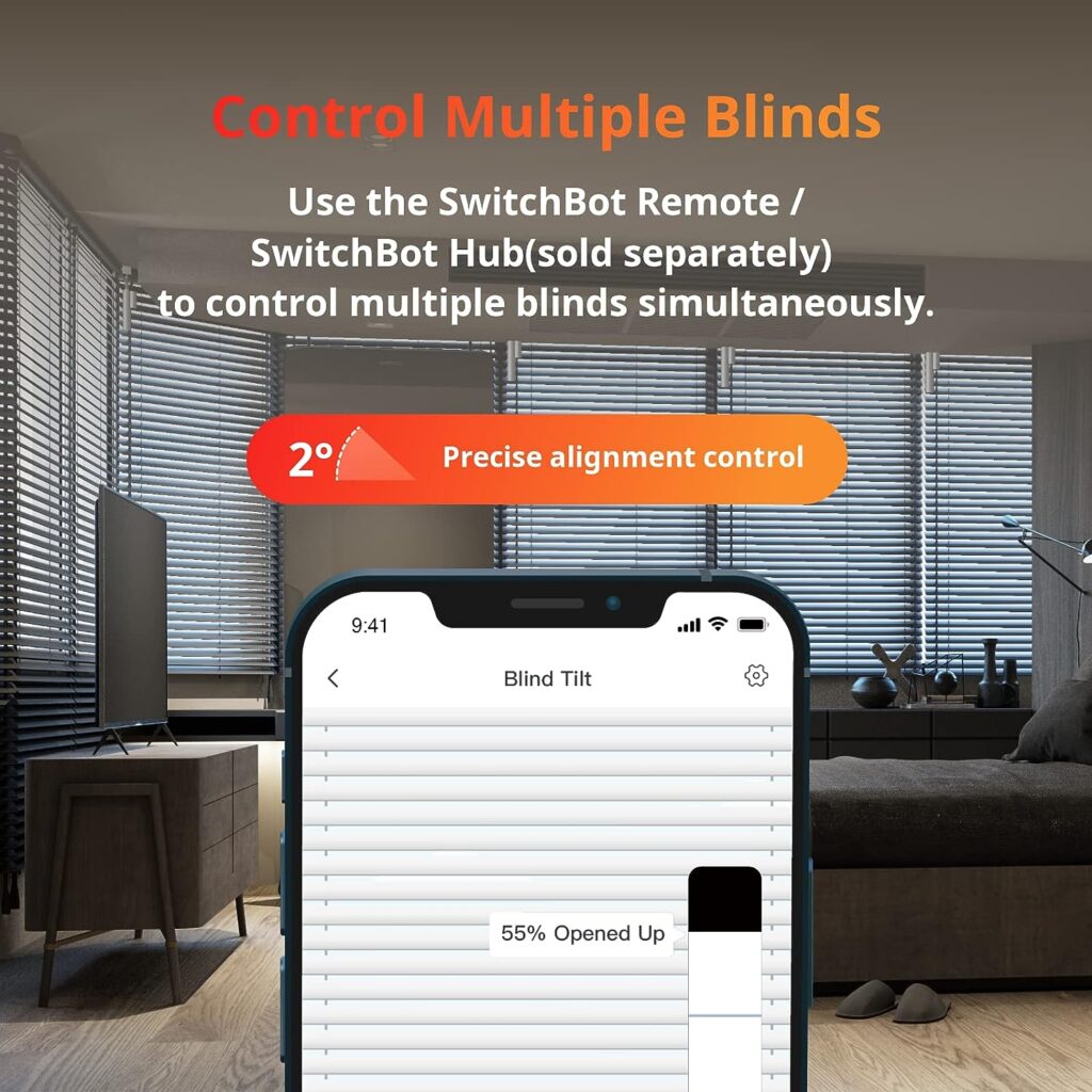 SwitchBot Blind Tilt Motorized Blinds - Smart Electric Blinds with Bluetooth Remote Control, Solar Powered, Light Sensing Control, Add SwitchBot Hub Mini to Make it Compatible with Alexa  Google Home