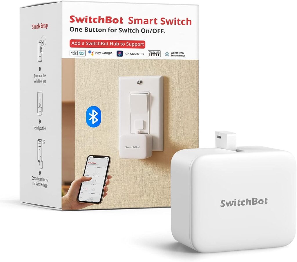 SwitchBot Smart Switch Button Pusher - Fingerbot for Automatic Light Switch, Timer and APP Bluetooth Remote Control, Works with Alexa, Google Home, IFTTT When Paired with SwitchBot Hub (White)