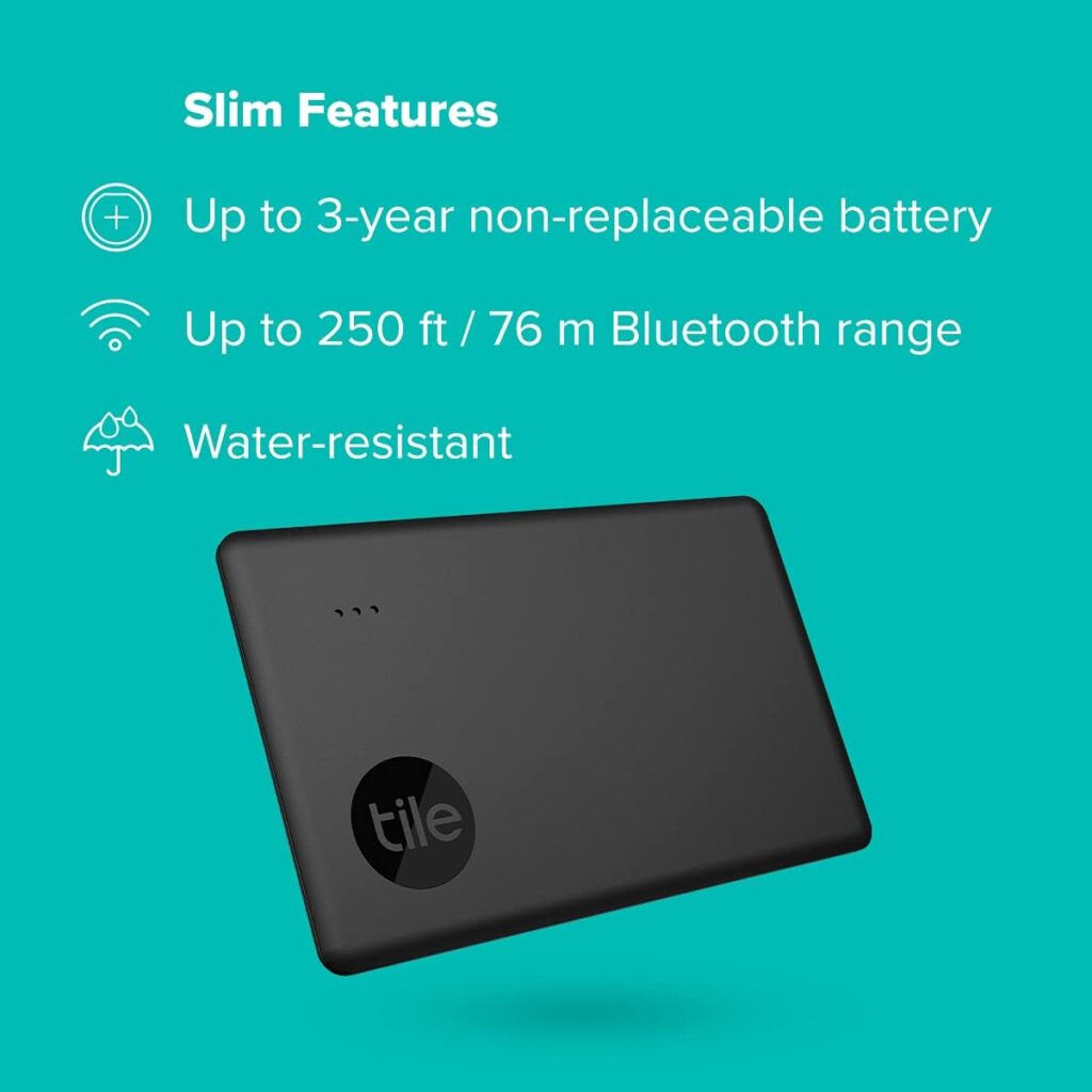 Tile Slim 1-Pack. Thin Bluetooth Tracker, Wallet Finder and Item Locator for Wallet, Luggage Tags and More; Up to 250 ft. Range. Water-Resistant. Phone Finder. iOS and Android Compatible.