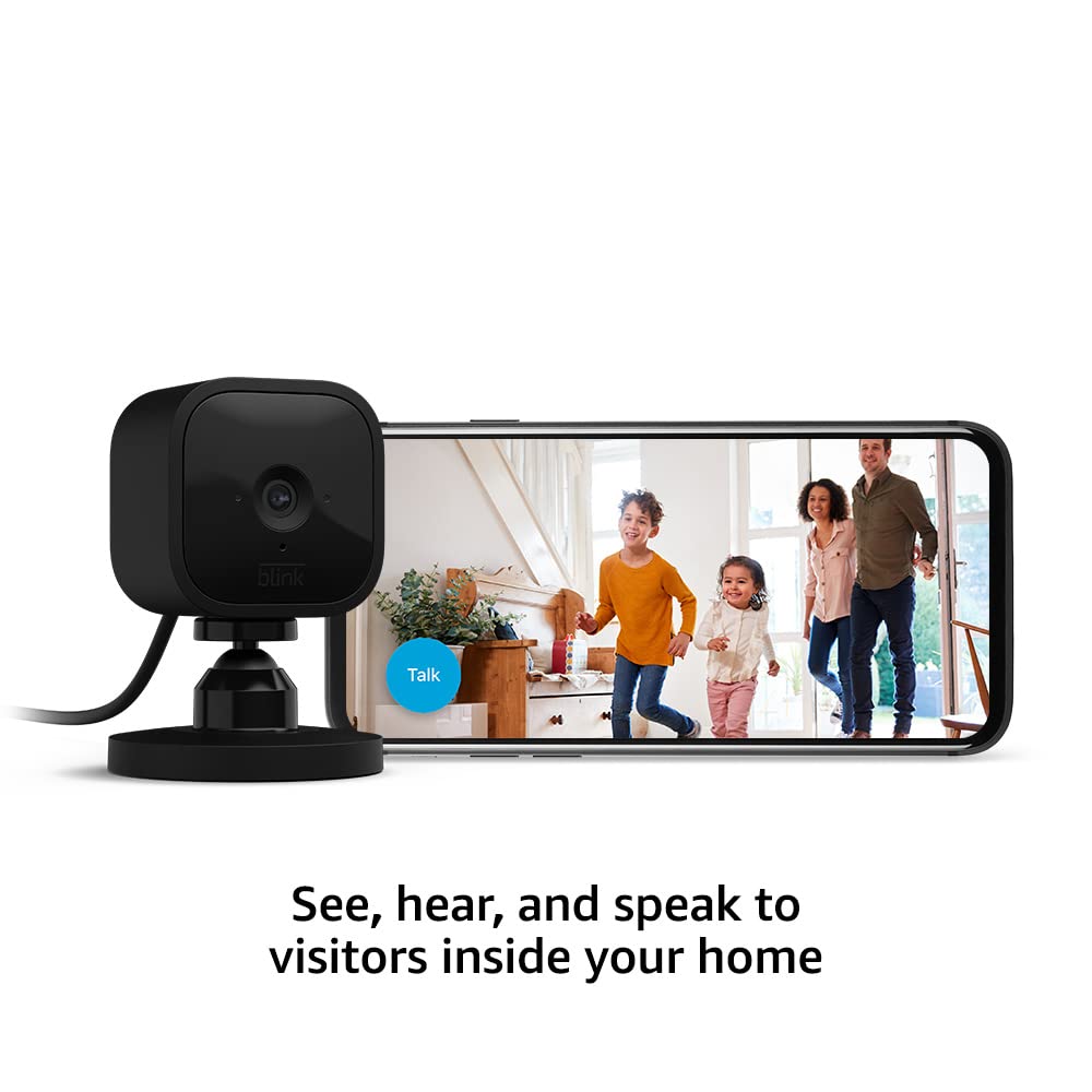 Blink Mini – Compact indoor plug-in smart security camera, 1080p HD video, night vision, motion detection, two-way audio, easy set up, Works with Alexa – 3 cameras (White)