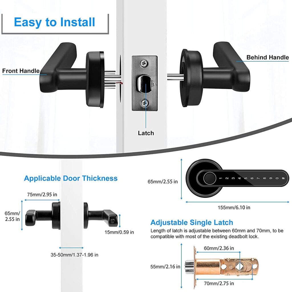 Fingerprint Smart Door Lock with App Code Backup Key Fingerprint Smart Door Knob Keyless Entry Door Lock with Handle for Home Hotel Office Apartment Bedroom Silver