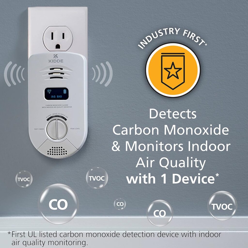 Kidde Smart Carbon Monoxide Detector  Indoor Air Quality Monitor, Plug In Wall, WiFi, Alexa Compatible Device, Voice  App Alerts