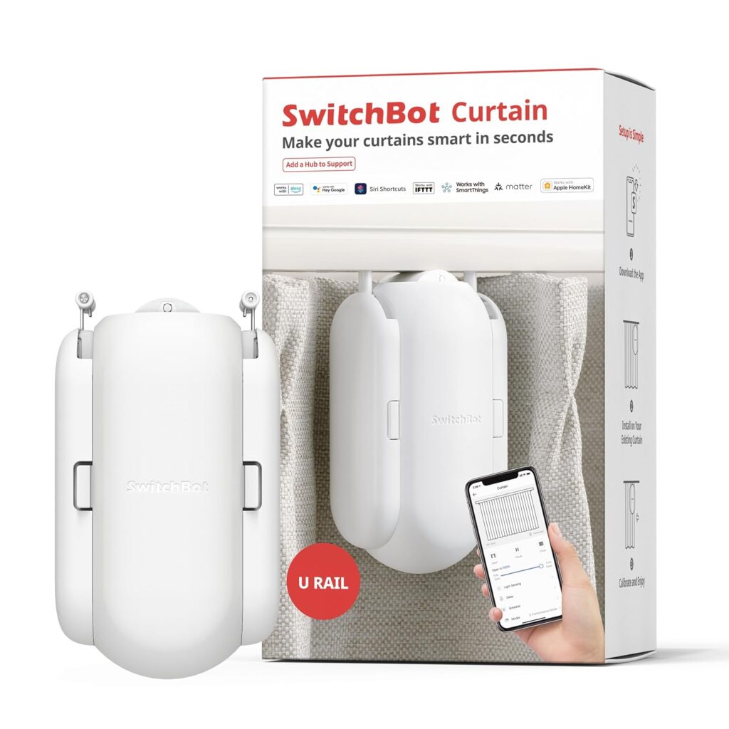 SwitchBot Curtain Smart Electric Motor - Wireless App or Automate Timer Control, Use SwitchBot Hub to be Compatible with Alexa, Google Home, HomePod, IFTTT (U-Rail, White)