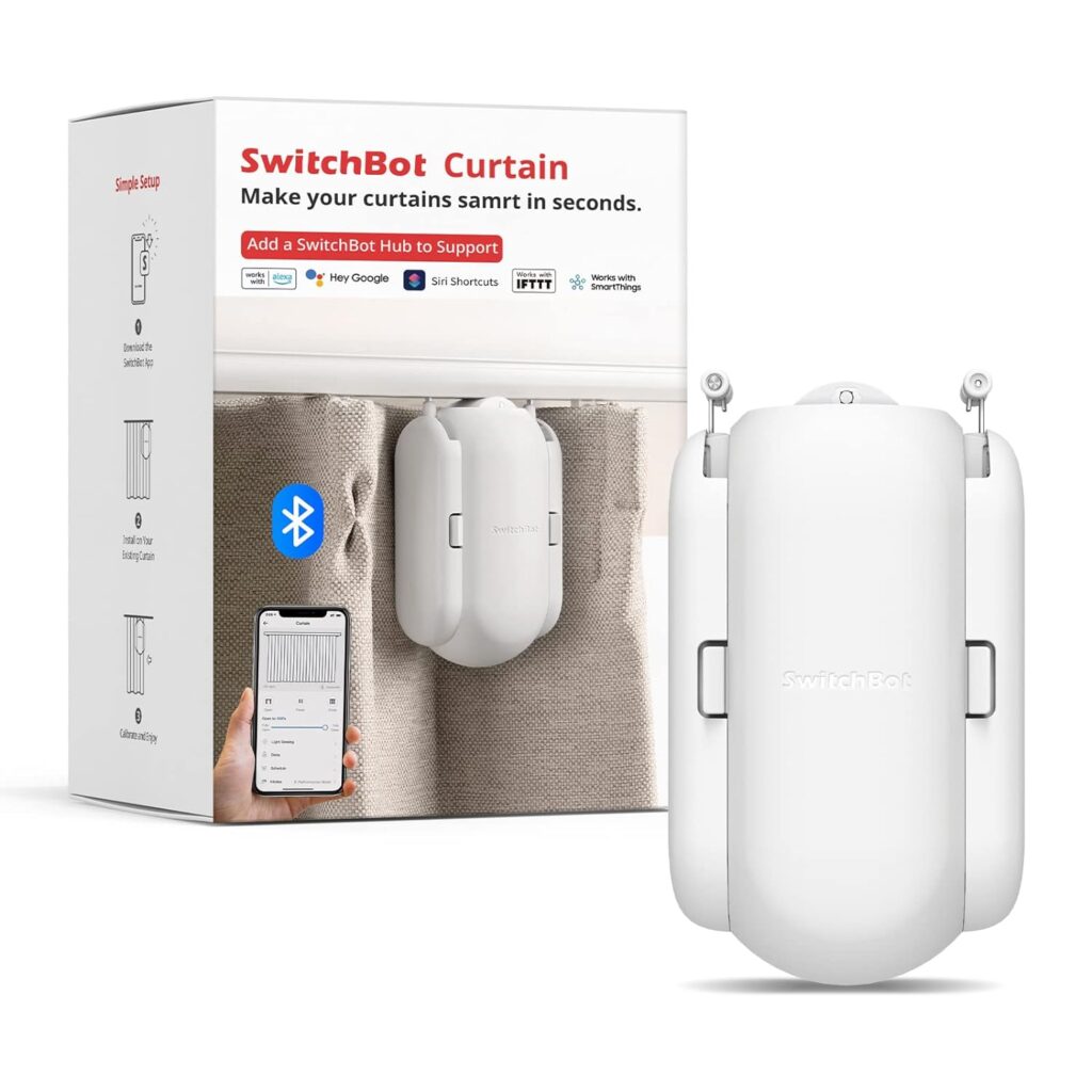 SwitchBot Curtain Smart Electric Motor - Wireless App or Automate Timer Control, Use SwitchBot Hub to be Compatible with Alexa, Google Home, HomePod, IFTTT (U-Rail, White)