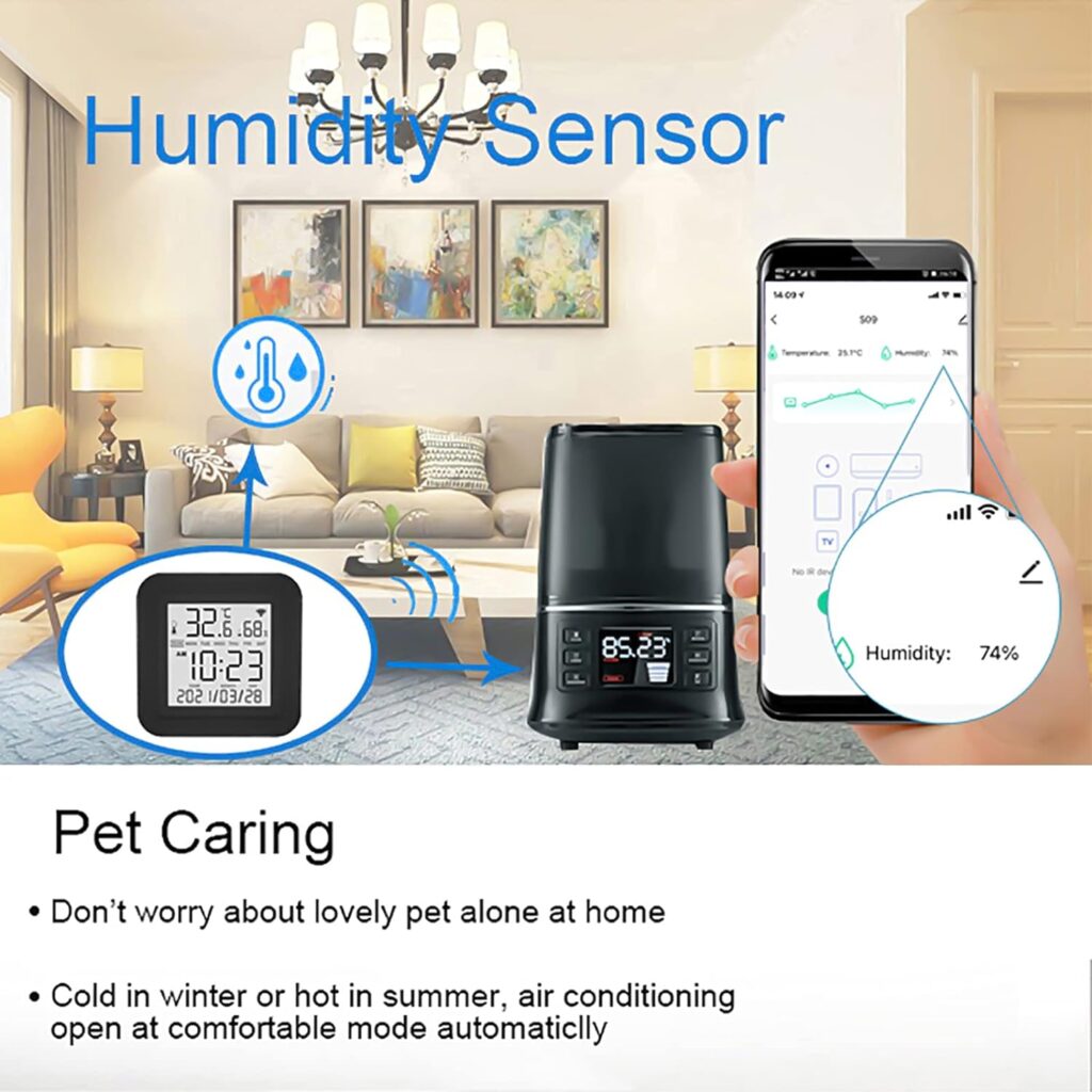 WiFi Smart IR Remote Control WiFi Temperature Humidity Sensor Monitor with LCD Display Cover Above 98% IR Device for Air-Conditioned TV Fan etc Smart Life APP Compatible Alexa Google Assistant